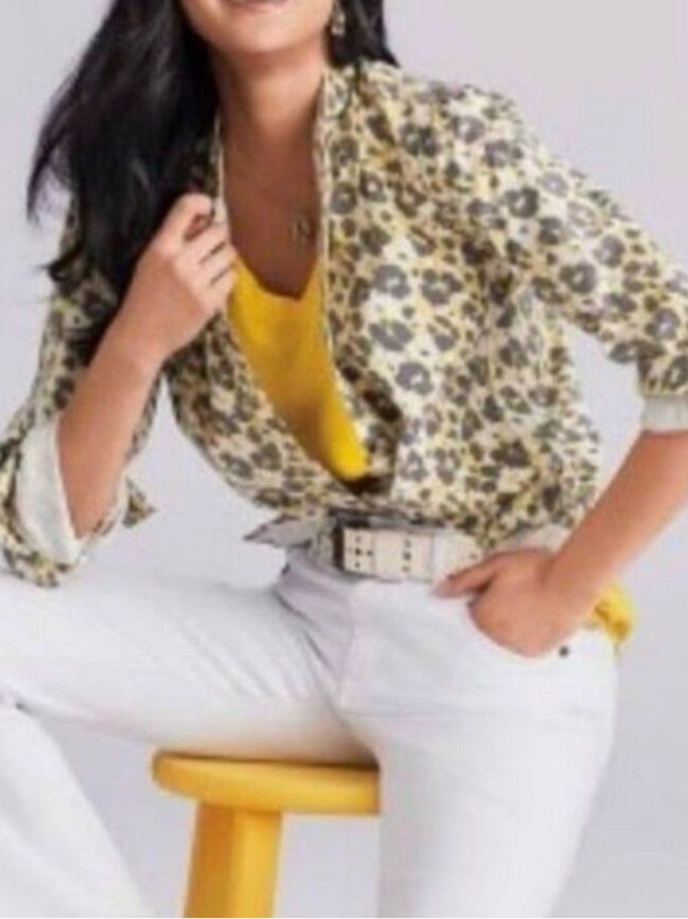 CAbi Providence Shacket Yellow/Gray Animal Print